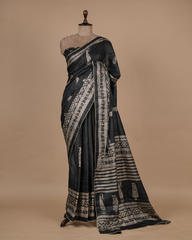 Black Tussar Printed Saree