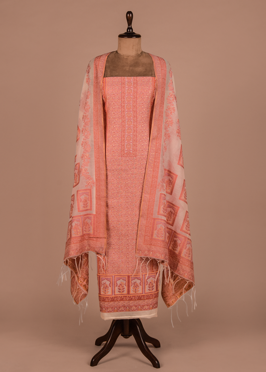 Peach Mulmul Cotton Dress Material