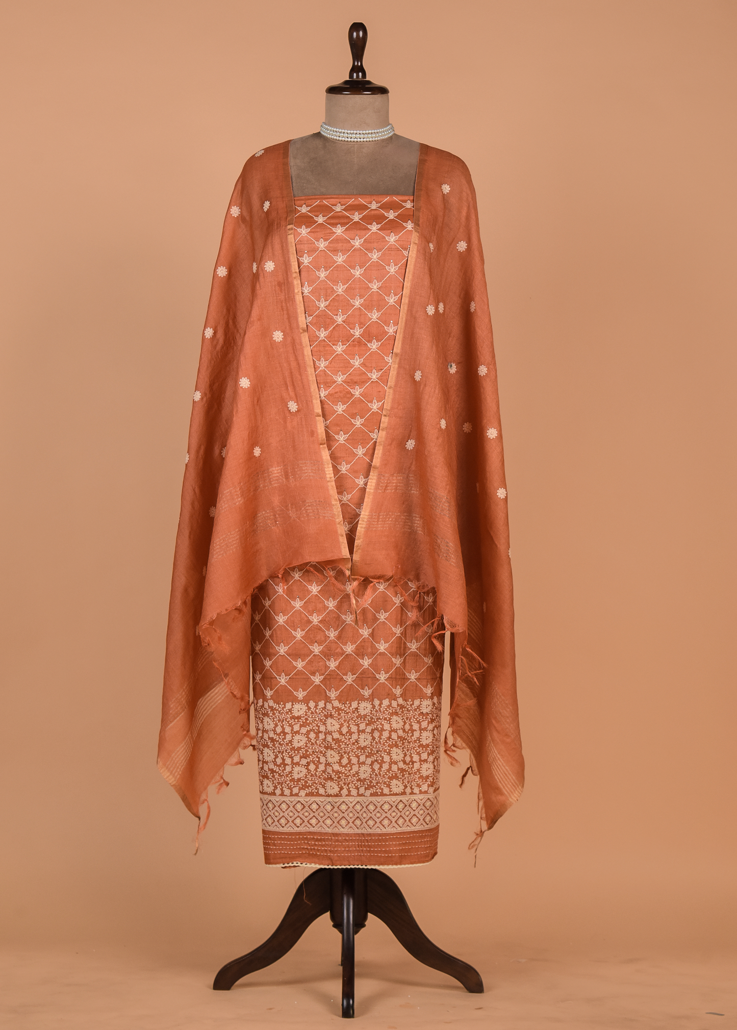 Orange Tussar Dress Material