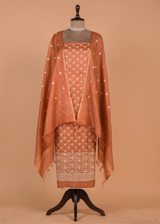 Orange Tussar Dress Material