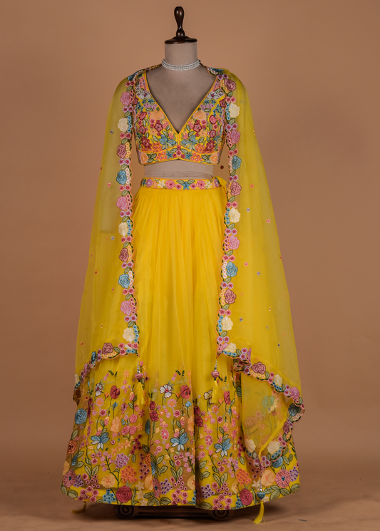 Yellow Organza Lehenga
