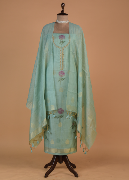 Blue Chanderi Cotton Dress Material