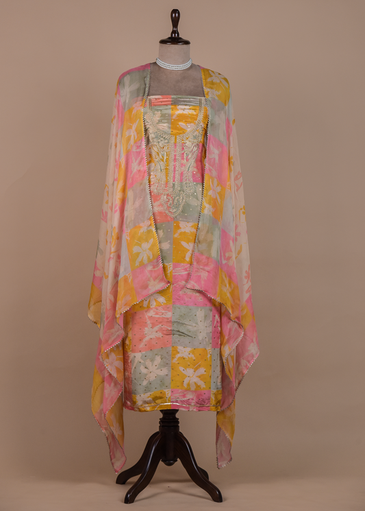 Multicoloured Crepe Dress Material