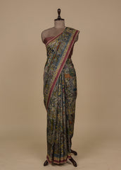 Multicoloured Tussar Kalamkari Kantha Saree