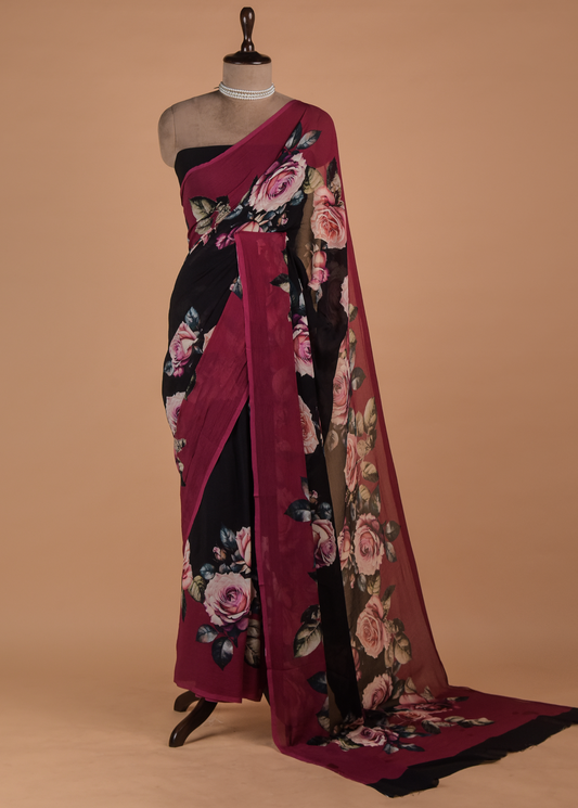 Multicoloured Chiffon Printed Saree