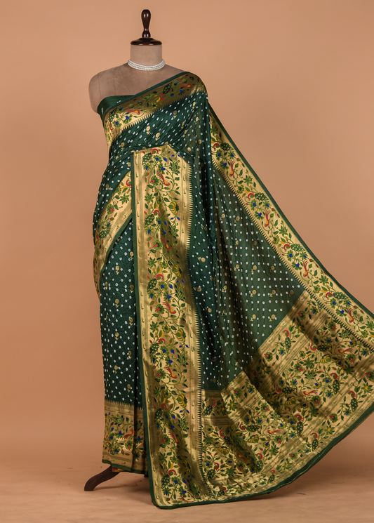 Green Gajji Silk Bandhani Saree
