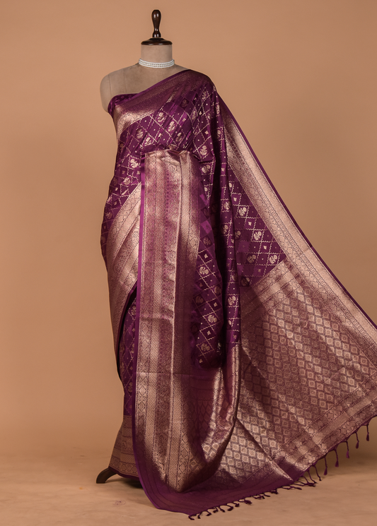 Wine Art Silk Kanjeevaram Saree