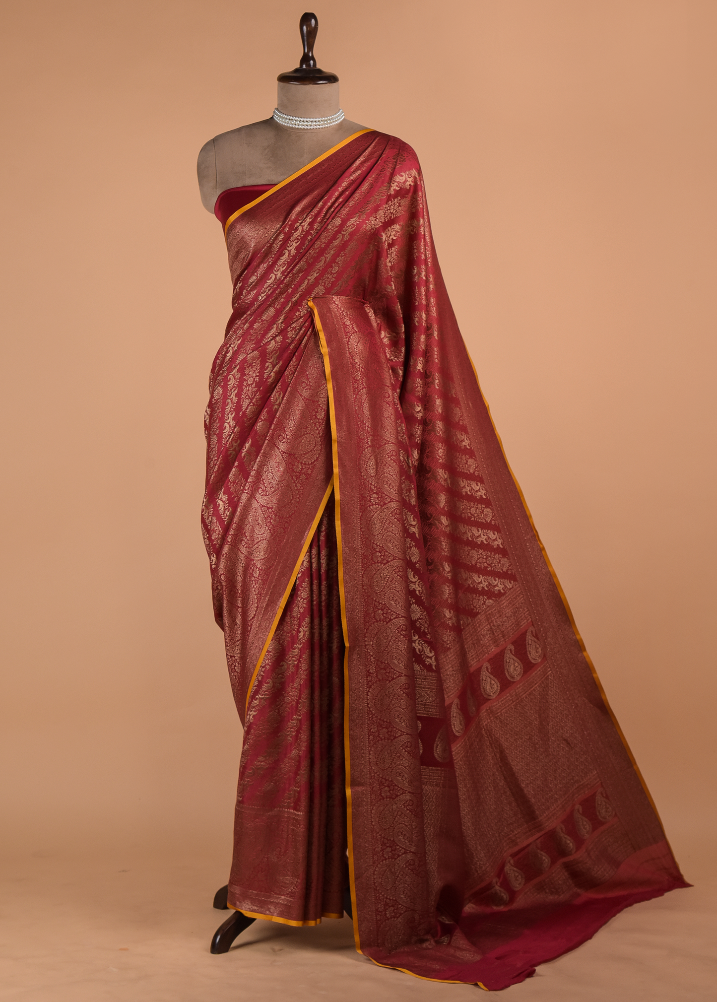 Red Crepe Banarasi Saree