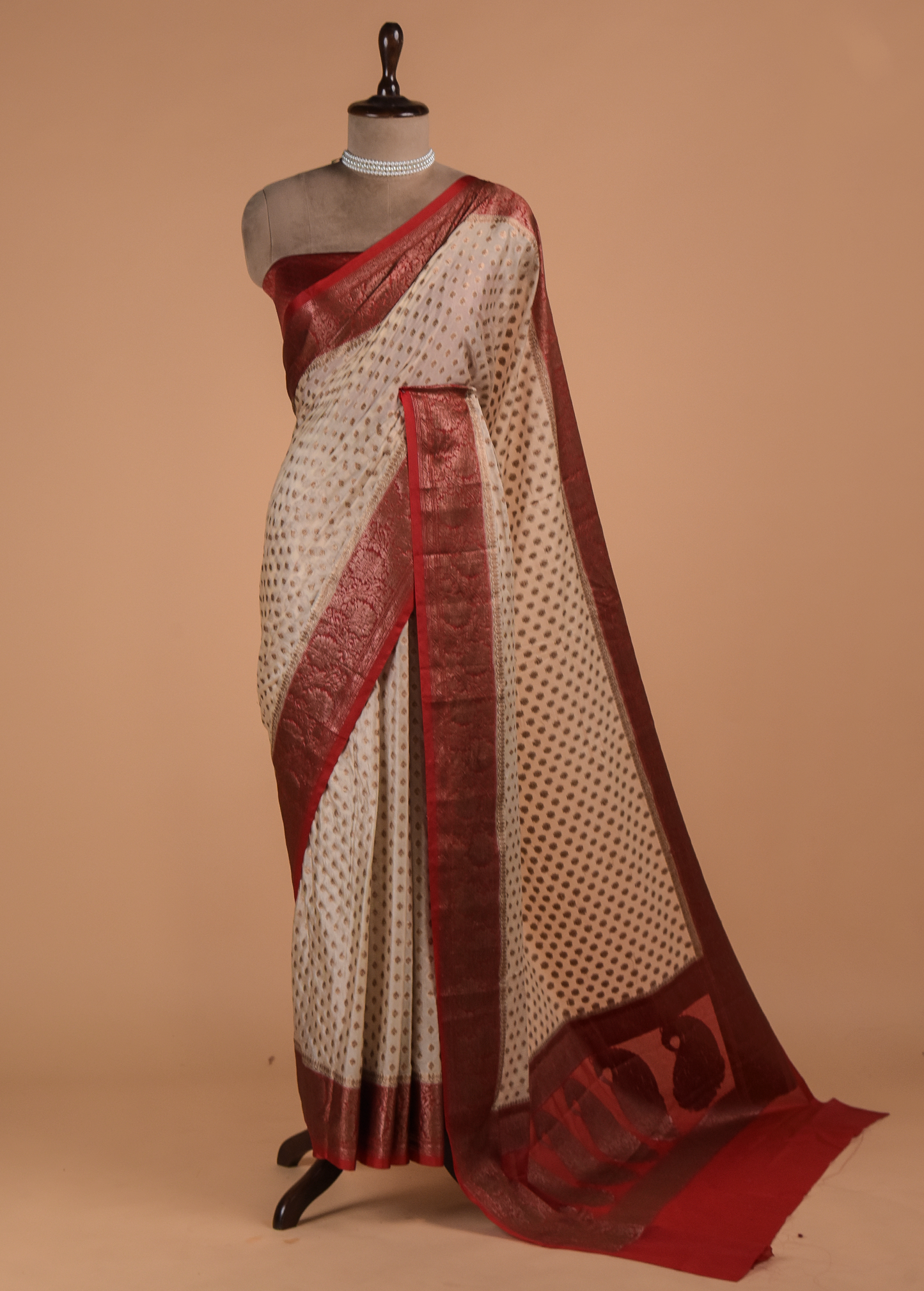 Cream Art Crepe Banarasi Saree
