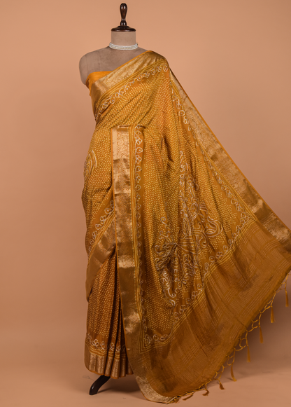 Yellow Crepe Bandhani Saree
