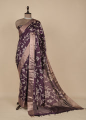 Purple Tussar Printed Saree