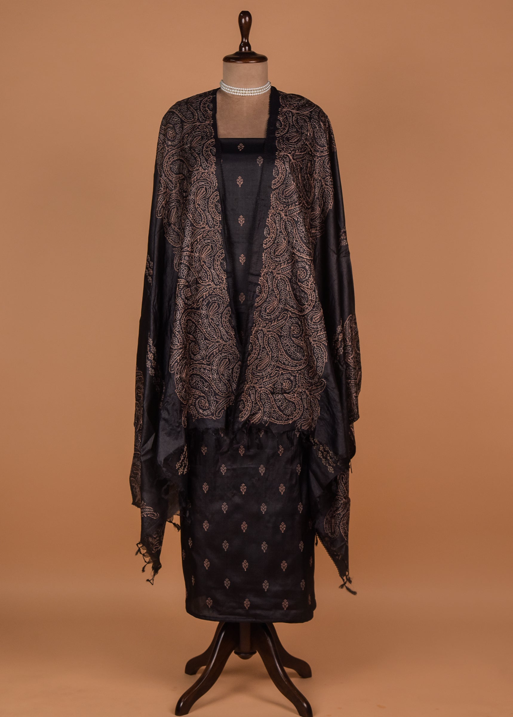 Black Tussar Dress Material