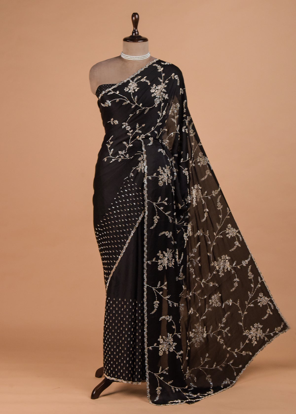 Black Satin Embroidered Saree