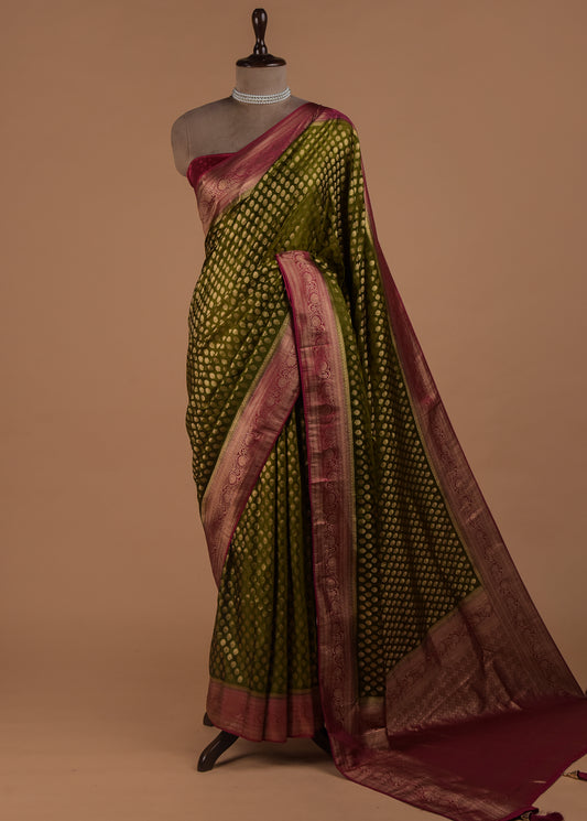 Green Crepe Silk Banarasi Saree