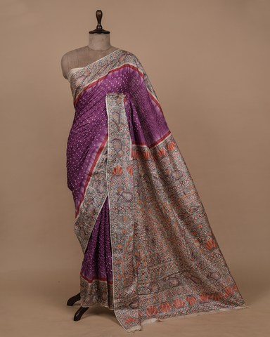 Purple Tussar Bandhani Saree