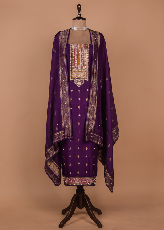 Purple Cotton Silk Dress Material