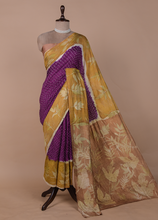 Multicoloured Tussar Bandhani Saree