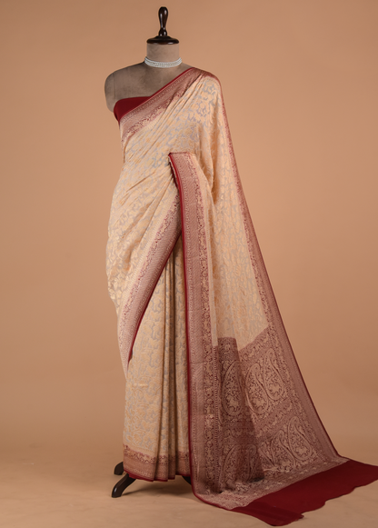 Cream Georgette Banarasi Saree