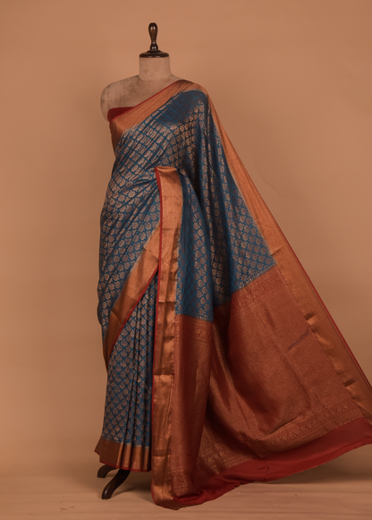 Blue Crepe Banarasi Saree