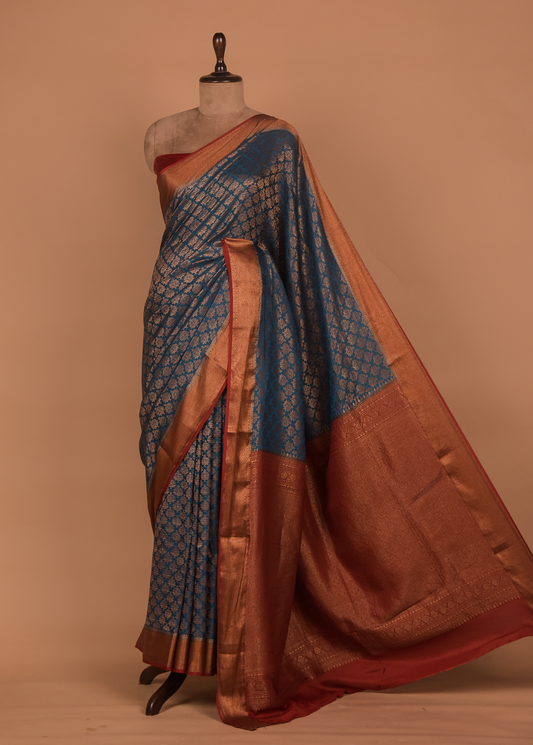 Blue Crepe Banarasi Saree