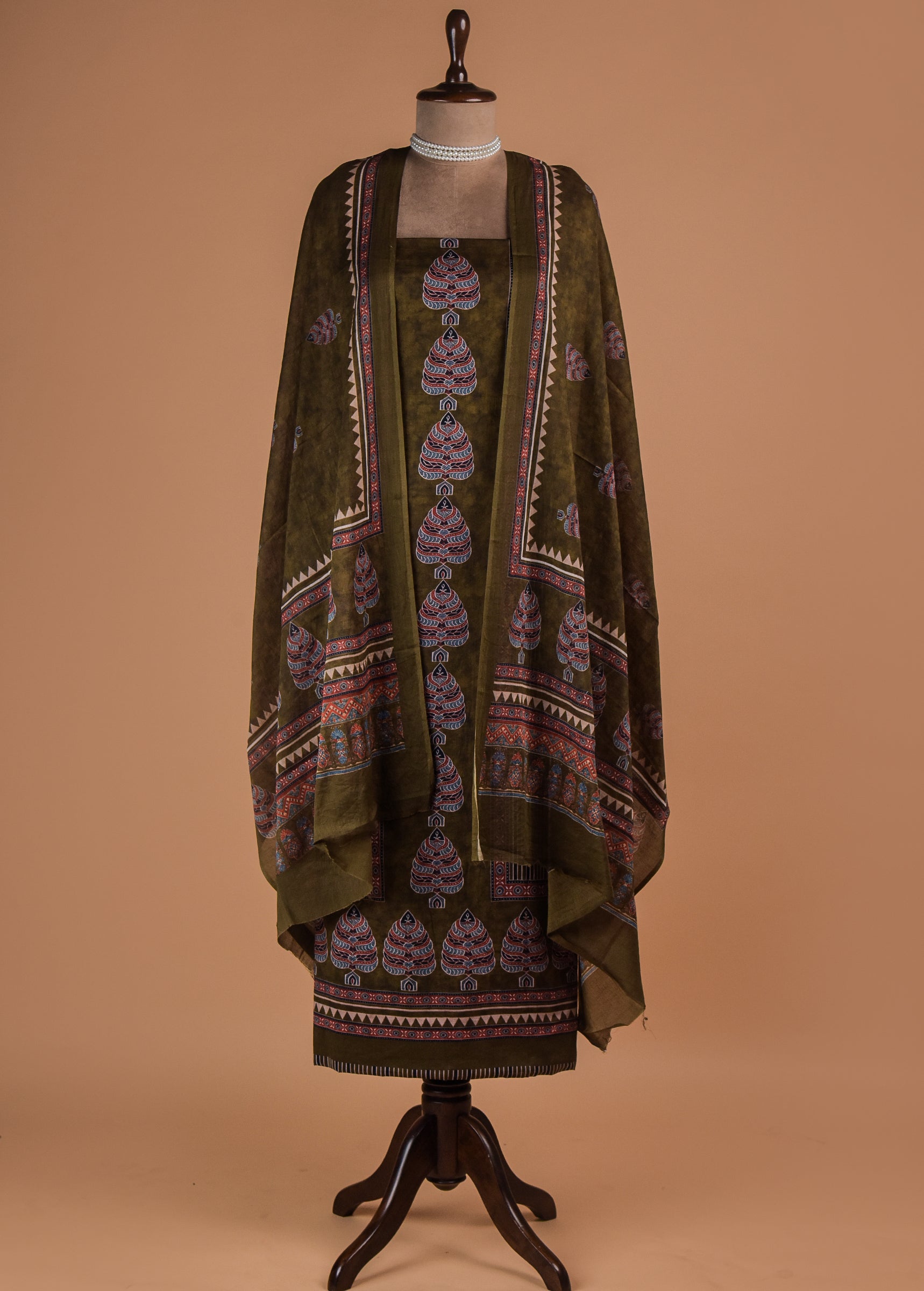 Green Chanderi Cotton Dress Material