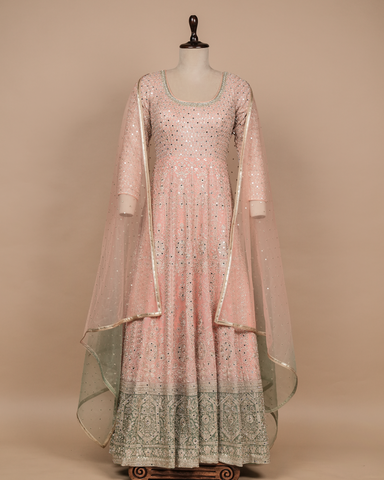 Peach Cotton Silk Anarkali Set