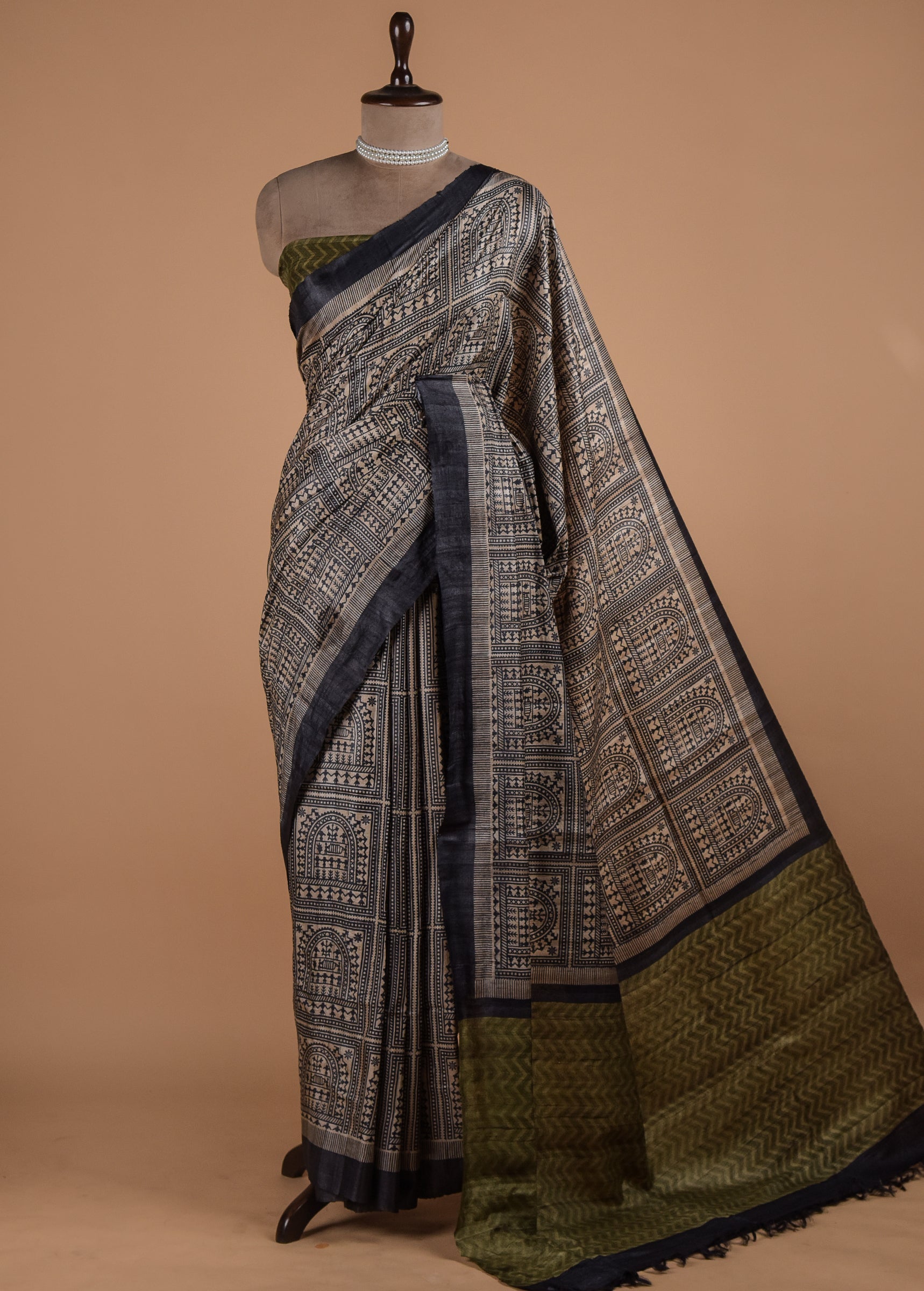 Multicoloured Tussar Printed Saree