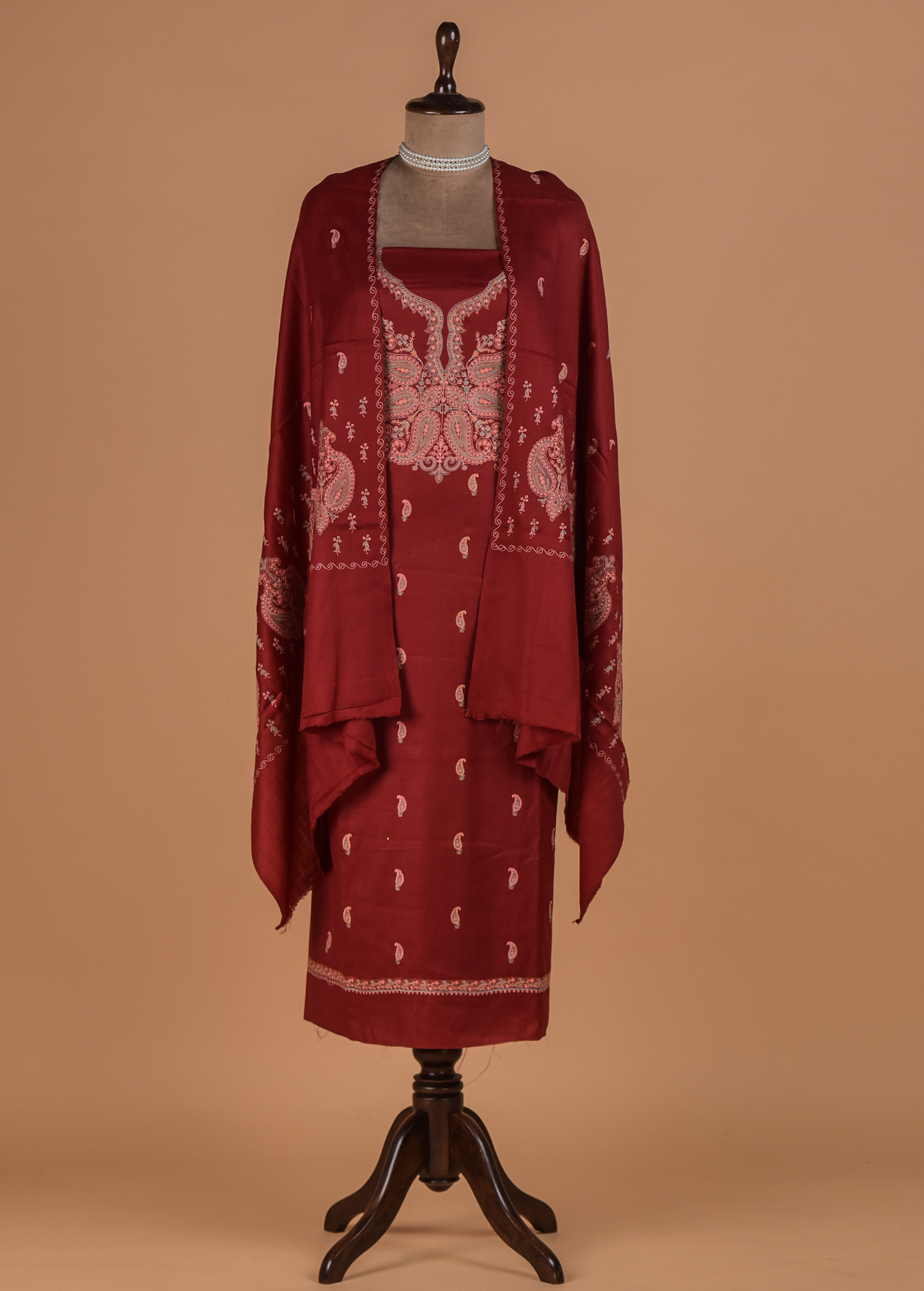 Red Pashmina Dress Material