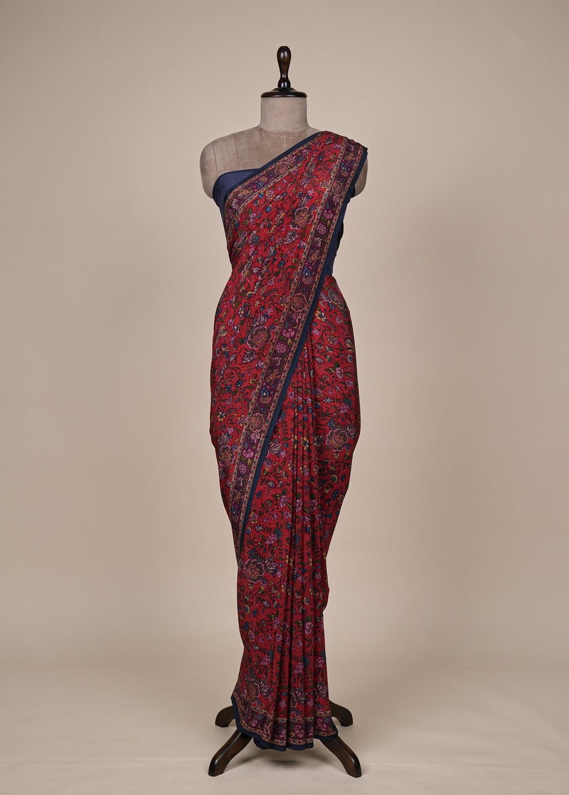 Red Crepe Printed Saree