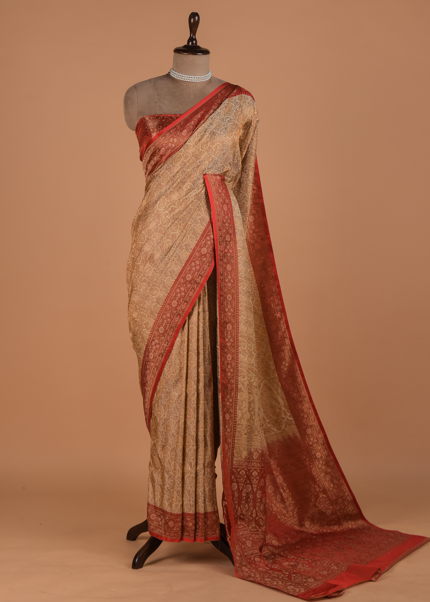 Cream Art Silk Banarasi Saree