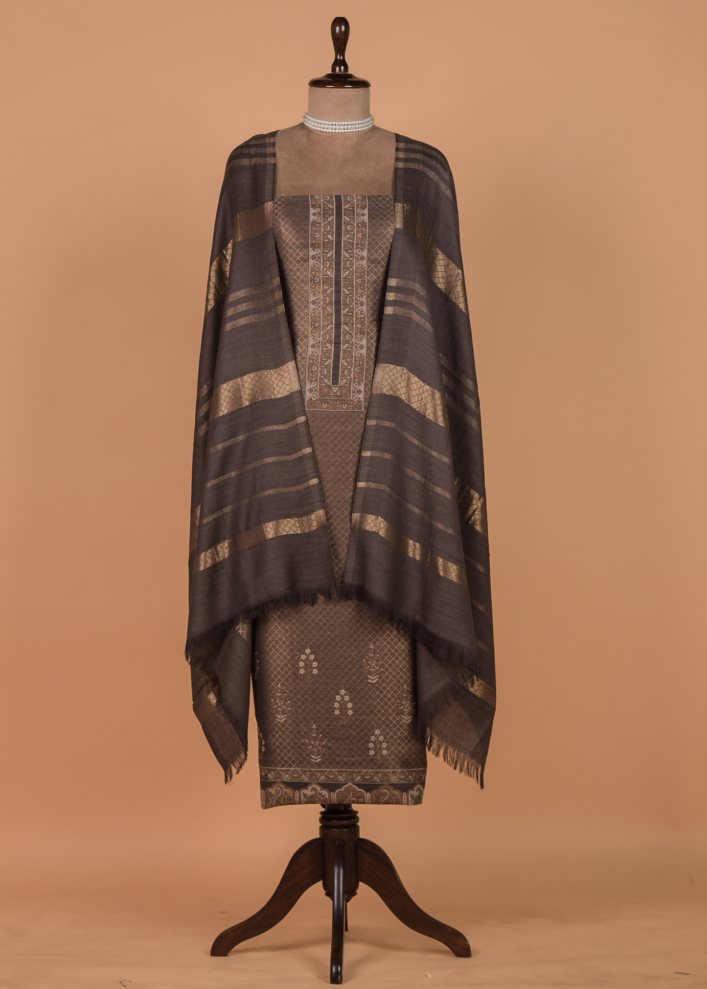 Grey Pashmina Dress Material