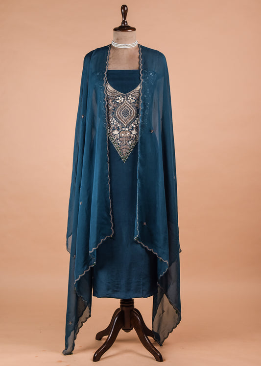 Blue Chinia Silk Dress Material