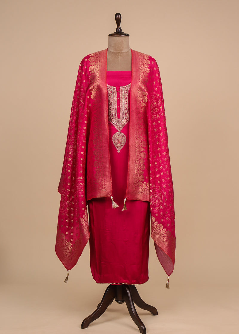 Pink Upada Silk Dress Material