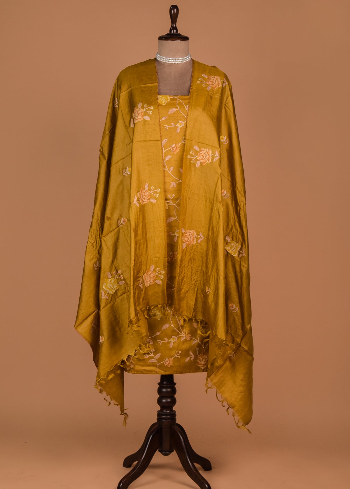 Mustard Tussar Dress Material