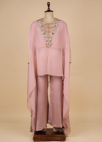 Pink Organza Satin Cape and Pants Set