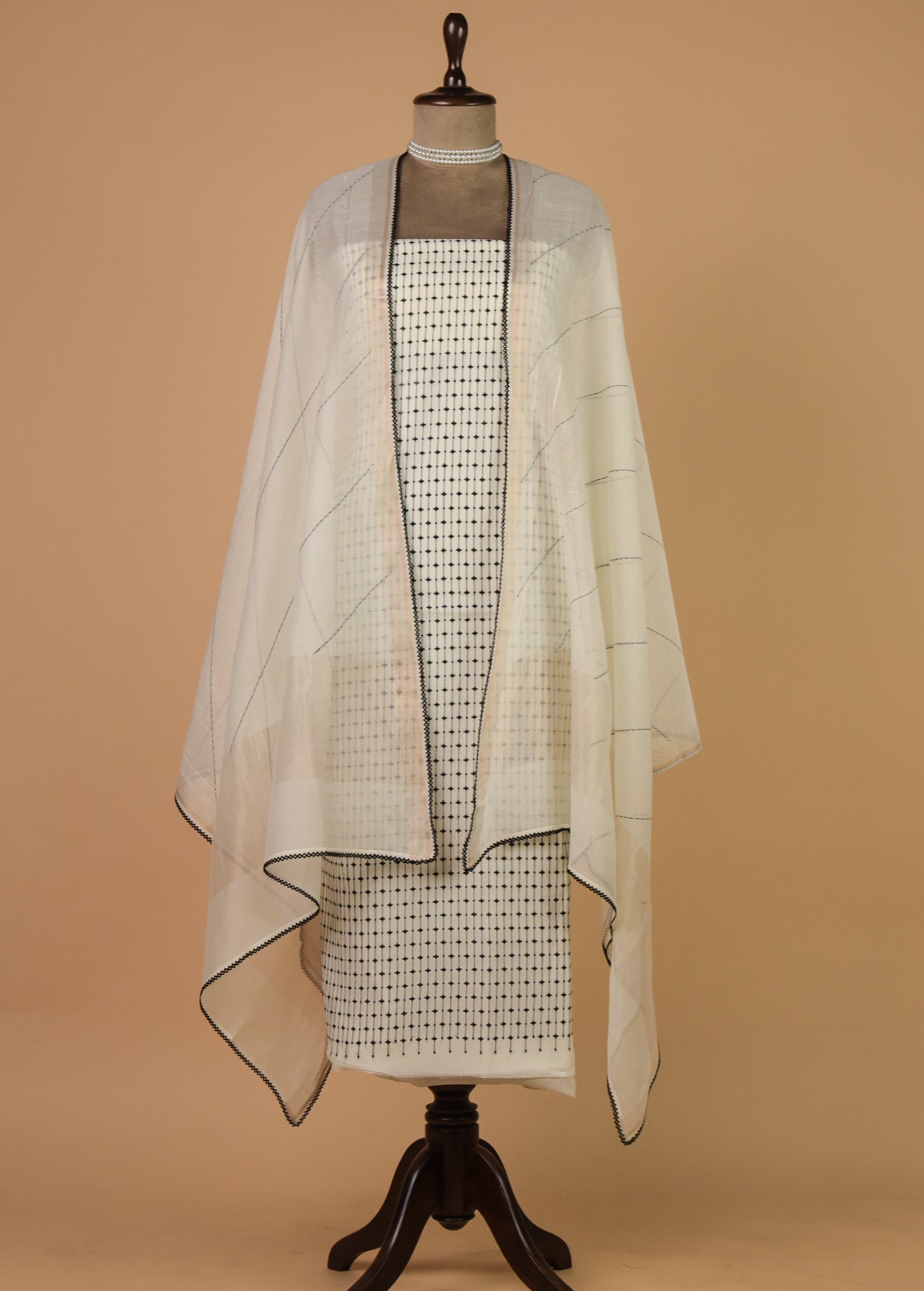 White Mul Chanderi Dress Material