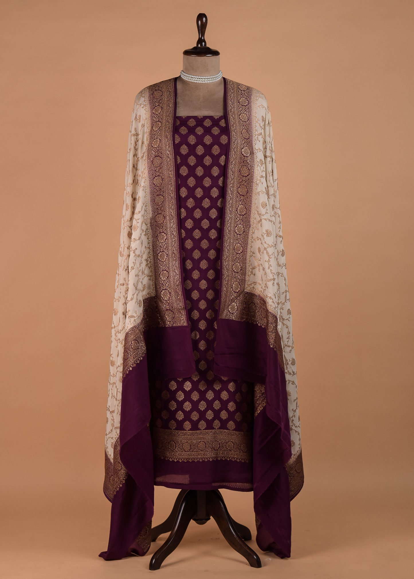 Wine Crepe Silk Dress Material | Greenways Delhi