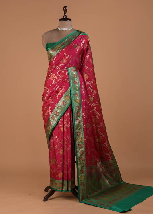 Pink Mushroo Silk Banarasi Saree