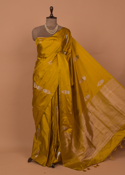 Yellow Mushroo Silk Banarasi Saree