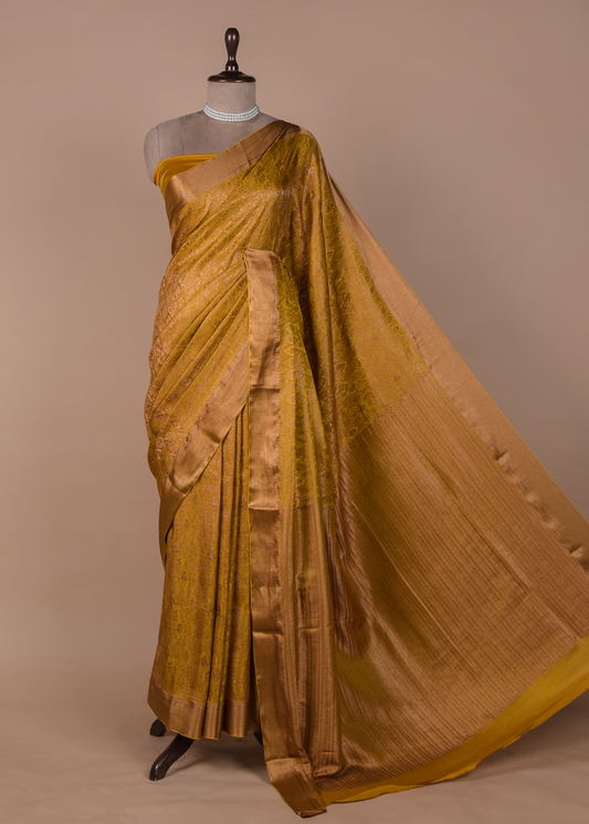 Yellow Crepe Silk Banarasi Saree