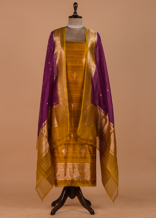 Yellow Tussar Dress Material