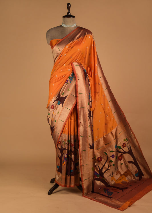 Orange Art Satin Banarasi Saree