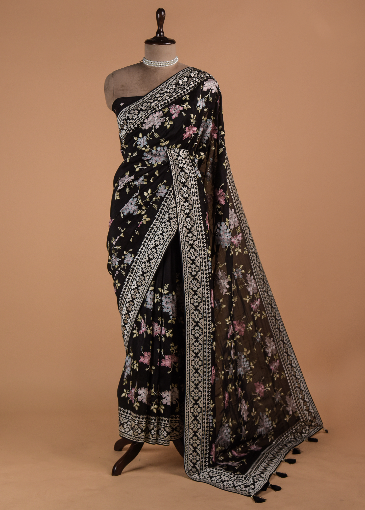 Black Organza Embroidered Saree