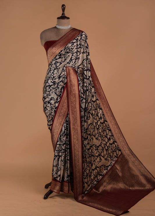 Black & White Crepe Printed Saree