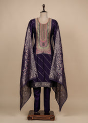 Purple Cotton Silk Straight Set