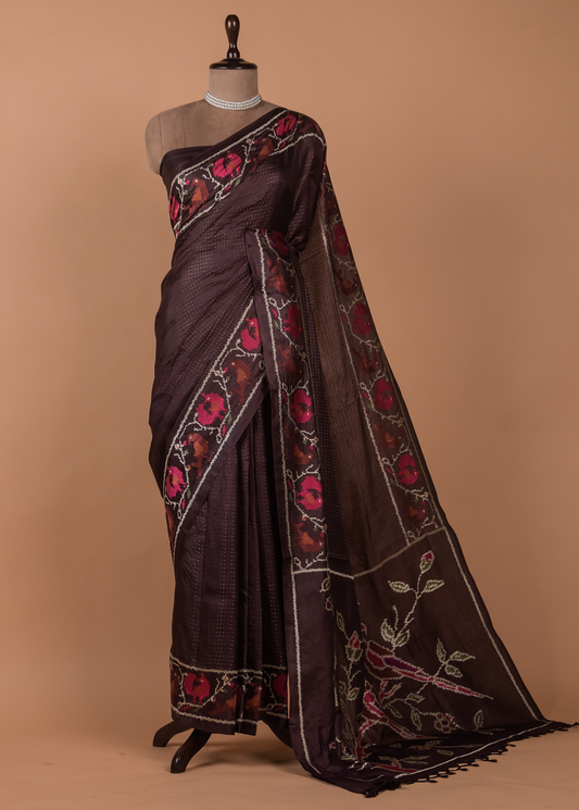 Purple Tussar Embroidered Saree