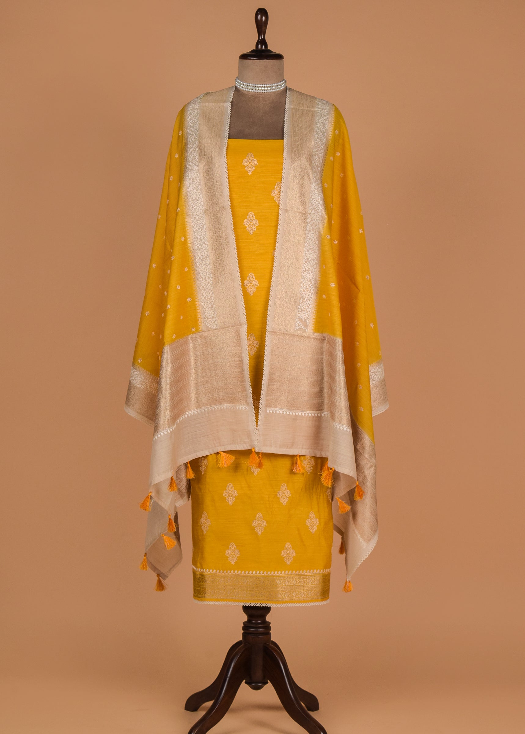 Yellow Tussar Dress Material