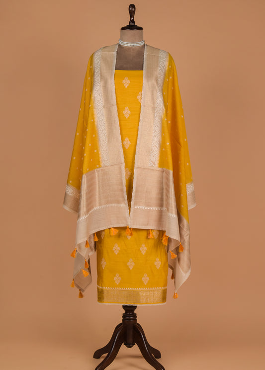 Yellow Tussar Dress Material