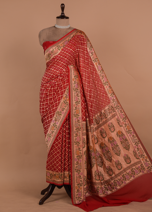Red Georgette Bandhani Saree