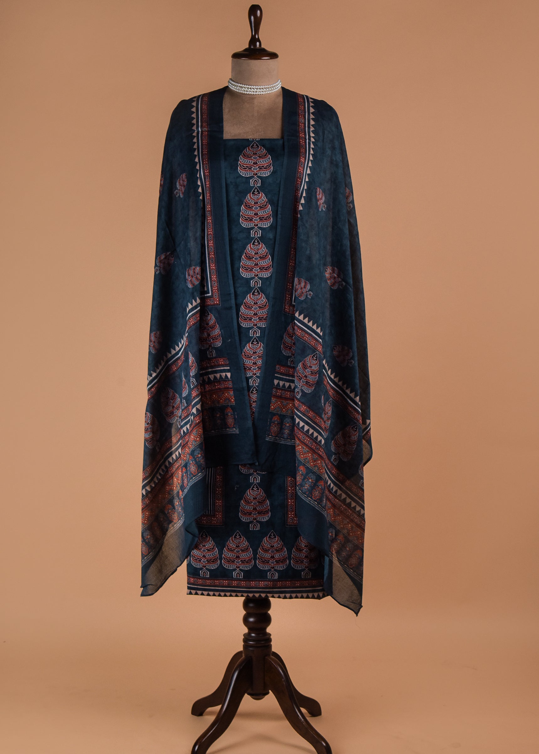 Blue Chanderi Cotton Dress Material
